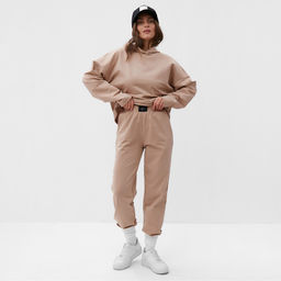 Костюм женский спортивный (толстовка, брюки) MIST, размер 48-50, бежевый