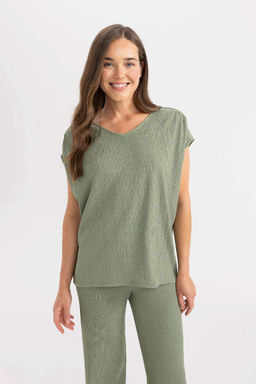 Футболка с короткими рукавами и V-образным вырезом - Defacto фото 3