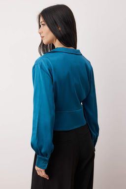 Petrol Fitted Saten Dokuma Bluz TWOAW26BZ00254