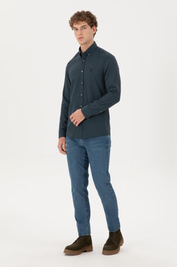 Мужская темно-зеленая рубашка с длинным рукавом - U.s. polo assn фото 4