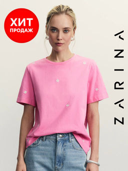 Футболка из хлопка с вышивкой / Zarina  фото 14