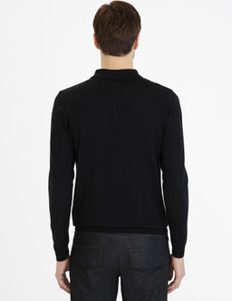 Черный базовый трикотажный свитер приталенного кроя с воротником-поло - Cacharel фото 4