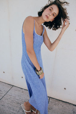 VESTIDO MIDI CON LINO PUNTILLA / Azul claro - Zara фото 2
