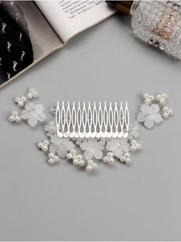 Гребень для волос QF «Эмилия», цветник бусинки, 13×6 см, белый
