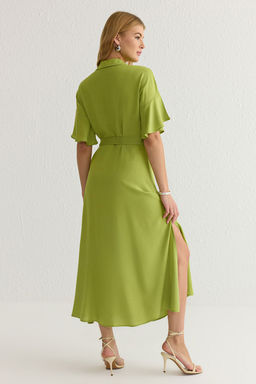 Yag Yesil Puantiyeli Kusakl? Midi Dokuma Elbise TWOSS19EL0094