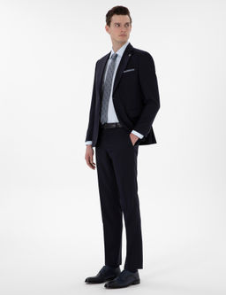 Lacivert Slim Fit Y_n Tak_m Elbise
