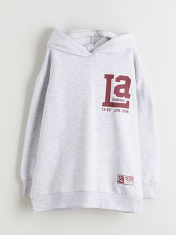 Kap??onlu S?rt Bask?l? K?z ?ocuk Sweatshirt