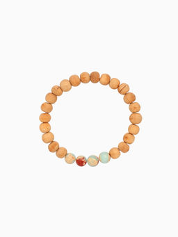 Браслет из сандалового дерева с агатом, длина 18 см, голубой