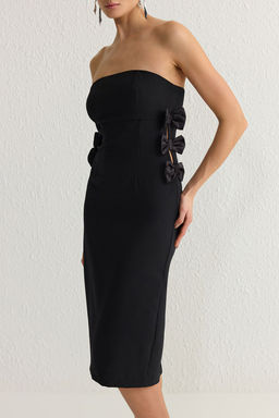 Siyah Fiyonk Detayl? Straplez Dokuma Abiye Gece Mezuniyet Elbisesi TPRSS25EL00028 - Trendyolmilla фото 4