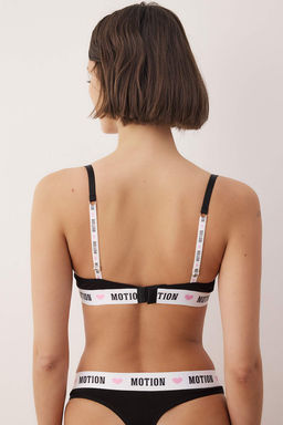 Siyah Tekli Suprem Balenli Lastikli Slogan Sabit Kap Balconette Sutyen THMAW26SU00013 - Trendyolmilla фото 4