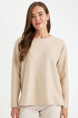 Relax Fit Bisiklet Yaka Fitilli Kaskorse Y?rtmacl? Basic Duz Sweatshirt - Defacto фото 2
