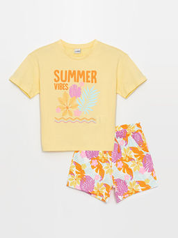 Bisiklet Yaka Bask?l? K?sa Kollu K?z ?ocuk Ti??rt ve ?ort