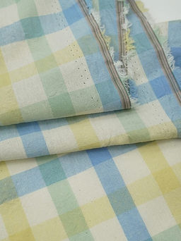 Вареный (стираный) хлопок Клетка (цв.морозная мята/св.голубой) на телесно-желтом, ш.2.50м, хл-100% - Купава фото 4