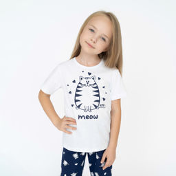 Пижама детская белаясиняя принт кот