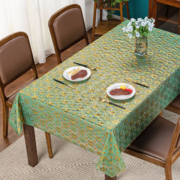 LACE Клеенка столовая ажурная ПВХ 1,37х20м Хризантемы зеленый фон, с золотом, матовая, на пленке (Китай) Цена указана за 1 м/п. В рулоне 20м.