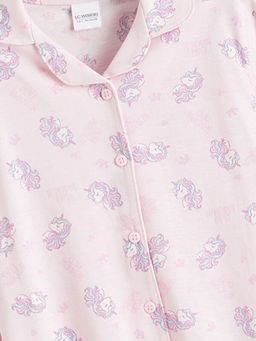 G?mlek Yaka Desenli K?z ?ocuk Pijama Tak?m