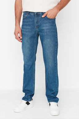 Lacivert %100 Pamuk Straight Fit Jeans Kot Pantolon TMNAW23JE00023