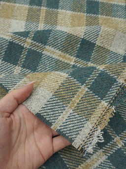 Шерсть пальтово-костюмная Твид Клетка цв.морская волна, ш.1.45м, шерсть-50%, п/э-50%, 390гр/м.кв - Купава фото 2