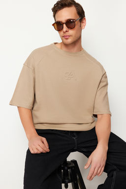 Vizon Oversize/Genis Kesim Dokulu Waffle Kabar?k Yaz? Bask?l? T-Shirt TMNSS24TS00164 - Trendyolmilla фото 3