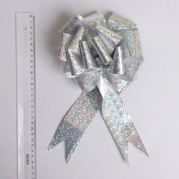 Цена за 20 шт. Подарочный бант - шар №5 голография, цвет серебряный, для упаковки подарков