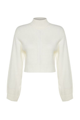 Ekru Crop Yumusak Dokulu Dik Yaka Triko Kazak TWOAW24KZ00320 - Trendyolmilla фото 6