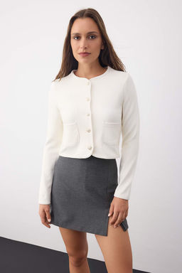 Wardrobe Essentials Ekru Dugme ve Cep Detayl? Orme Ceket | TWOAW26CE00000 - Trendyolmilla фото 2