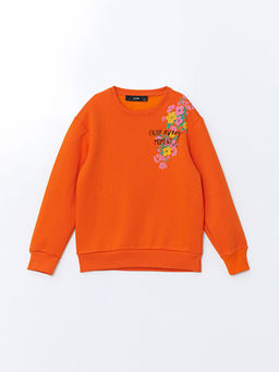 Bisiklet Yaka Bask?l? K?z ?ocuk Sweatshirt