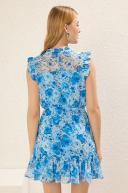 Pembe Cicek Desenli Belden Ac?lan Mini Dokuma Elbise TWOSS23EL02008 - Trendyolmilla фото 11