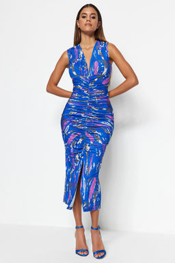 TRENDYOLMILLA Siyah Fitted/Vucuda Oturan Buzgu Detayl? Midi Esnek Orme Kalem Elbise TWOSS23EL00751 фото 33