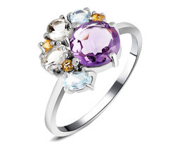 Кольцо, аметист , зеленый аметист , топаз , цитрин, Рада
