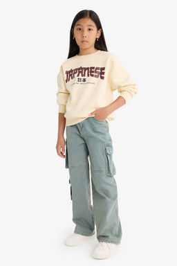 Relax Fit Bisiklet Yaka Bask_l_ __i Yumu_ak T_yl_ Sweatshirt K_z _ocuk - Defacto фото 2