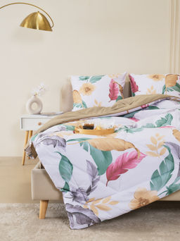 Комплект постельного белья из сатина с одеялом - Листья тропиков 2 сп. с Евро простыней (нав.70х70)