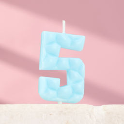 Цена за 3 шт. Свеча для торта «Цифра 5», голубая