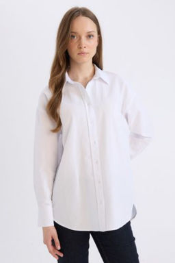 Relax Fit Basic Duz Oxford Uzun Kollu Gomlek Tunik