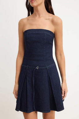 Koyu Mavi Kemer Detayl? Straplez Az Esnek Mini Denim Elbise TWOSS26EL00555 - Trendyolmilla фото 3