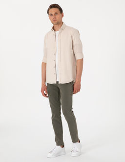 Bej Keten G_r_n_ml_ Slim Fit Uzun Kollu G_mlek - Pierre cardin фото 4