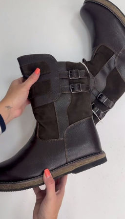 Сапоги Монголки натуральная кожа короткие коричневые, войлочная подошва