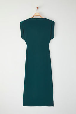 Zumrut Yesili Duz Vatkal? Drapeli Bodycone/Vucuda Oturan Esnek Orme Elbise TWOSS24EL00975