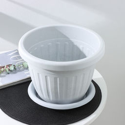 Горшок для цветов с поддоном «Сильвер ЭКО», 7.2 л, d=28 см, пластиковый светло-серый