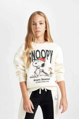 Толстовка широкого кроя с круглым вырезом цвета экрю для девочек Snoopy Oversize