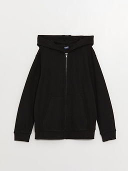 Kap??onlu Basic Uzun Kollu Erkek ?ocuk Fermuarl? Sweatshirt