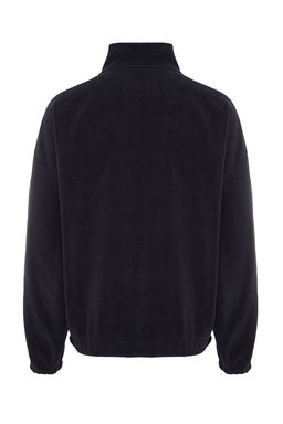 Antrasit Unisex Oversize/Genis Kesim Dik Yaka Anti-pilling Polar Sweatshirt TMNAW24SW00034