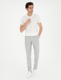 Светло-серые полосатые брюки из смесового льна для папы - Cacharel фото 3