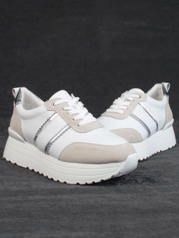 05-PDE40-2 WHITE/BEIGE Кроссовки женские (натуральная кожа, натуральная замша)
