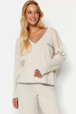 Bej Genis Kal?p Tuylu Iplik Triko Alt-Ust Tak?m TWOAW24AU00099