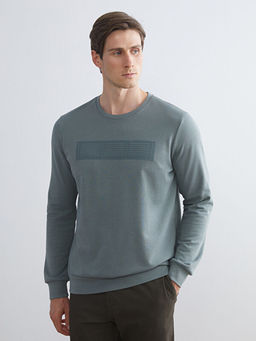 Bisiklet Yaka Uzun Kollu Bask?l? Erkek Sweatshirt