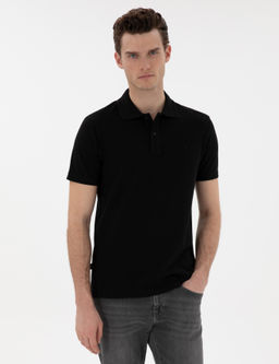 Siyah Slim Fit K_vr_lmaz Polo Yaka Basic Ti__rt
