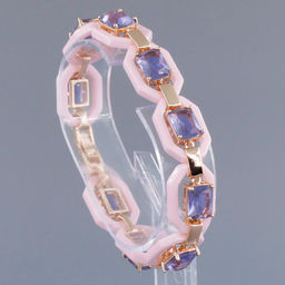 Браслет Октагон из розовой керамики с Александритом покрытие под золото, длина 18см - Agat77 фото 2