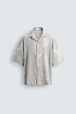 CAMISA JACQUARD BORDADO HOJAS / Celeste - Zara фото 8