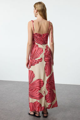 TRENDYOLMILLA Camel Leopar Desenli Kruvaze Y?rtmac Detayl? Maxi Dokuma Elbise TWOSS23EL01892  фото 11